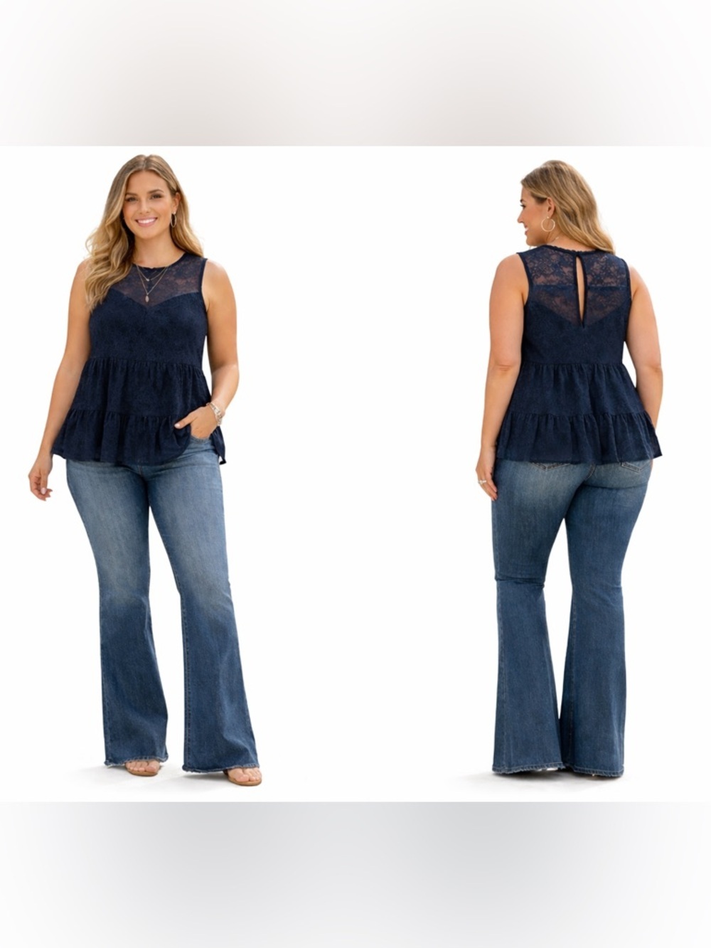Navy Lace Peplum Tank Top - Women's Sleeveless Top